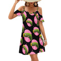 d'été courte à épaules dénudées, motif cornichon, inspirée de la princesse cornichon. Robe de plage/fête à volants.